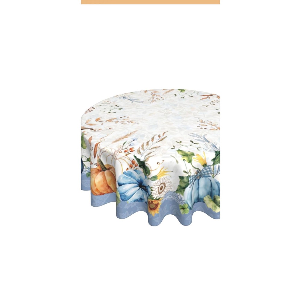 Giwawa 60" Round Fall Tablecloth Blue Orange Pumpkin Sunflower Autumn Harvest